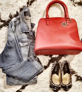DKNY Red Handbag Bryant Park Saffiano Leather Crossbody Shoulder Bag Top Handle